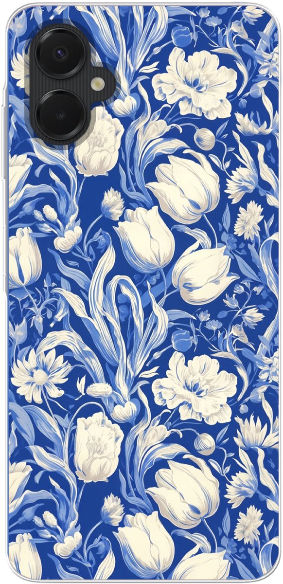 Telefoonhoesje Geschikt voor Samsung Galaxy A06 5G hoesje - Bloemen - Delfts Blauw - Patroon - Tulp - Siliconen Telefoonhoesje Telefoonhoesje