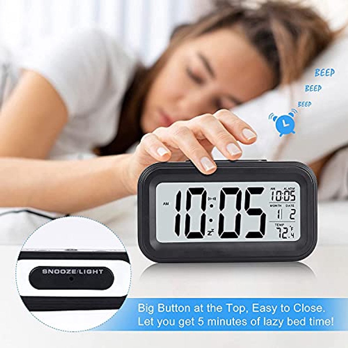 Digitale wekker met groot led-display en snooze-functie voor kinderen en volwassenen