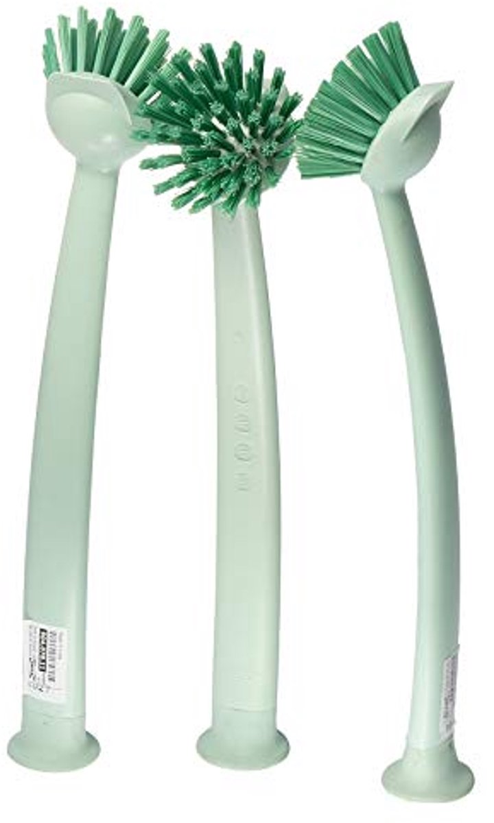 Set van 3 Afwasborstels - Lichtgroen, Vaatwasmachinebestendig met Zuignap