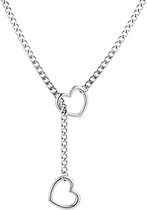 Choker ketting met Y-vormige hart hanger in 925 zilver, dames, halsketting, elegant en stijlvol, zilverkleurig, verstelbare halsband