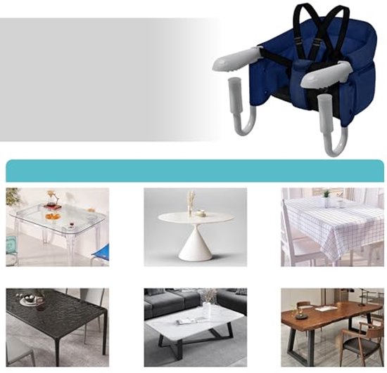 Opvouwbare Tafelstoel voor Baby, Hoge Stoel met Zitverhoging, Stabiliteit en Comfort, Inclusief Tas, Blauw van Merkloos — afbeelding 3