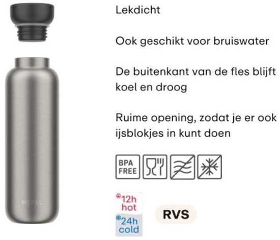 Mepal - Bouteille thermos Ellipse - 500 ml - Bouteille isotherme - Anti-fuite - Titane