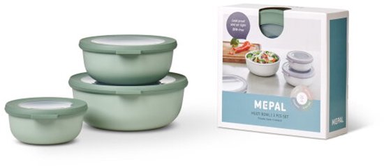 Mepal - Ensemble de 3 bols multiples Mag (350 + 750 + 1250 ml) - Passe au congélateur, au micro-ondes et au lave-vaisselle - Sauge nordique - Plateaux de préparation de repas - Boîtes de rangement avec couvercle
