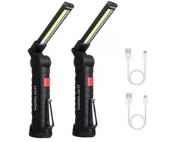 TLVX 2 stuks LED Grote Werklamp Oplaadbaar - Accu LED Lamp - LED Zaklamp - Magneet LED lamp - Looplamp LED - Worklight - Garage lamp - Dimbaar - Haak - Magnetisch - Magneet voet - Zwenkarm - 2000 Lumen