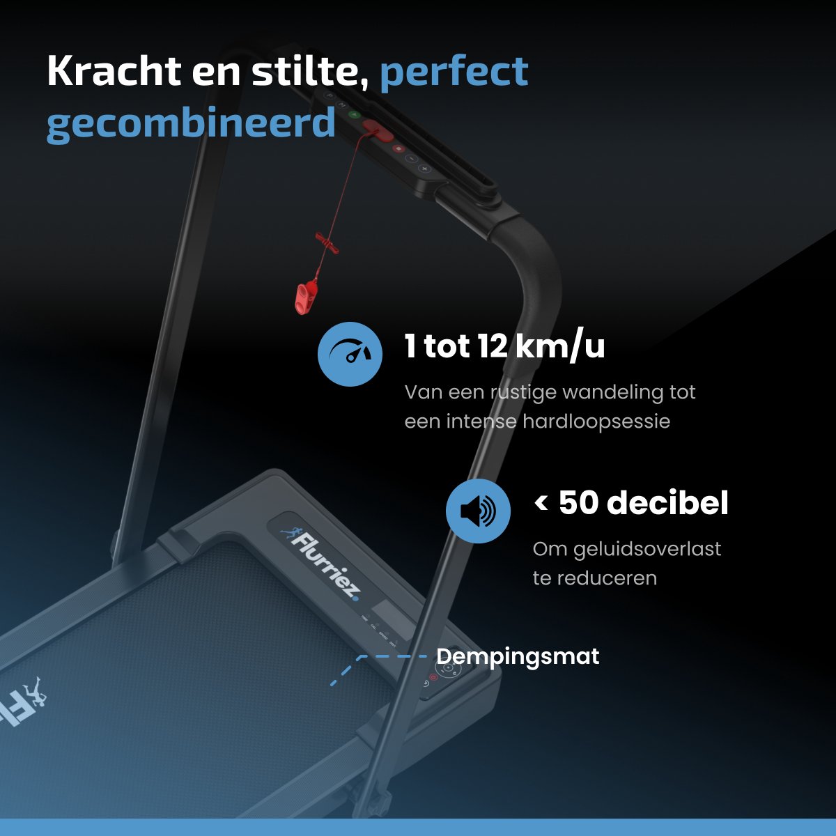 Afbeelding 3 van Flurriez Premium Loopband Inklapbaar - 1-12km/u - Bluetooth Speaker - Wandelband - Walking pad - Met Dempingsmat - Met Horloge - Workout App - Tablethouder - Treadmill - Zwart