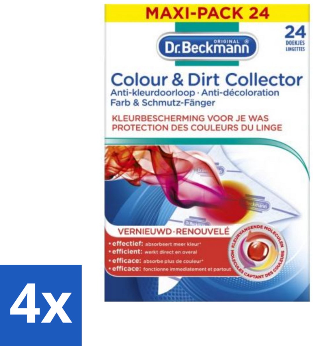 4 x Dr. Beckmann - Anti-Kleur Doorloopdoekjes - Kleurbescherming - Witte en Gekleurde Was - 24 Doekjes - Kleurbescherming - Kleurdoorloop - Wasdoekjes - Wasmiddelen - Wastips