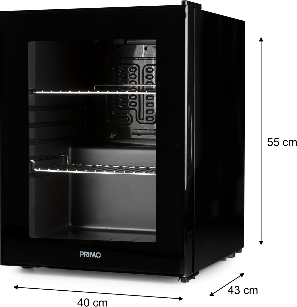 PRIMO PR193BC Drankkoelkast - Minibar - Mini Koelkast - Glazen deur - 33L - C - Zwart — afbeelding 4