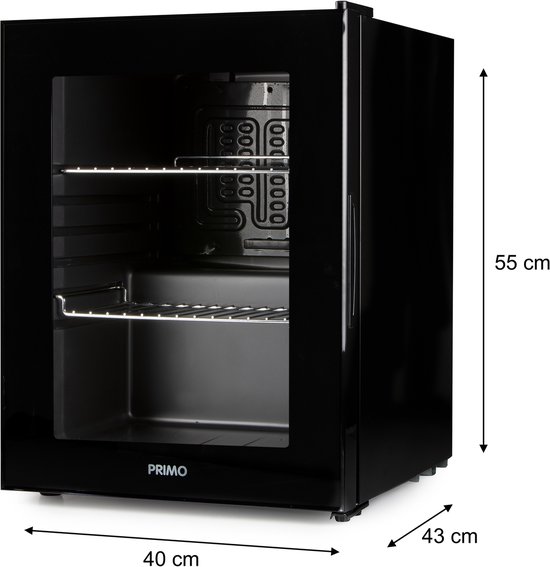 PRIMO PR193BC Drankkoelkast - Minibar - Mini Koelkast - Glazen deur - 33L - C - Zwart — afbeelding 4