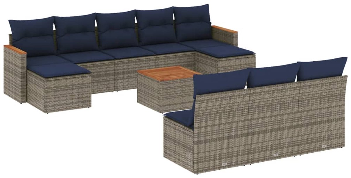 vidaXL - 11-delige - tuinbankset - met - kussens, - grijs - polyrotan