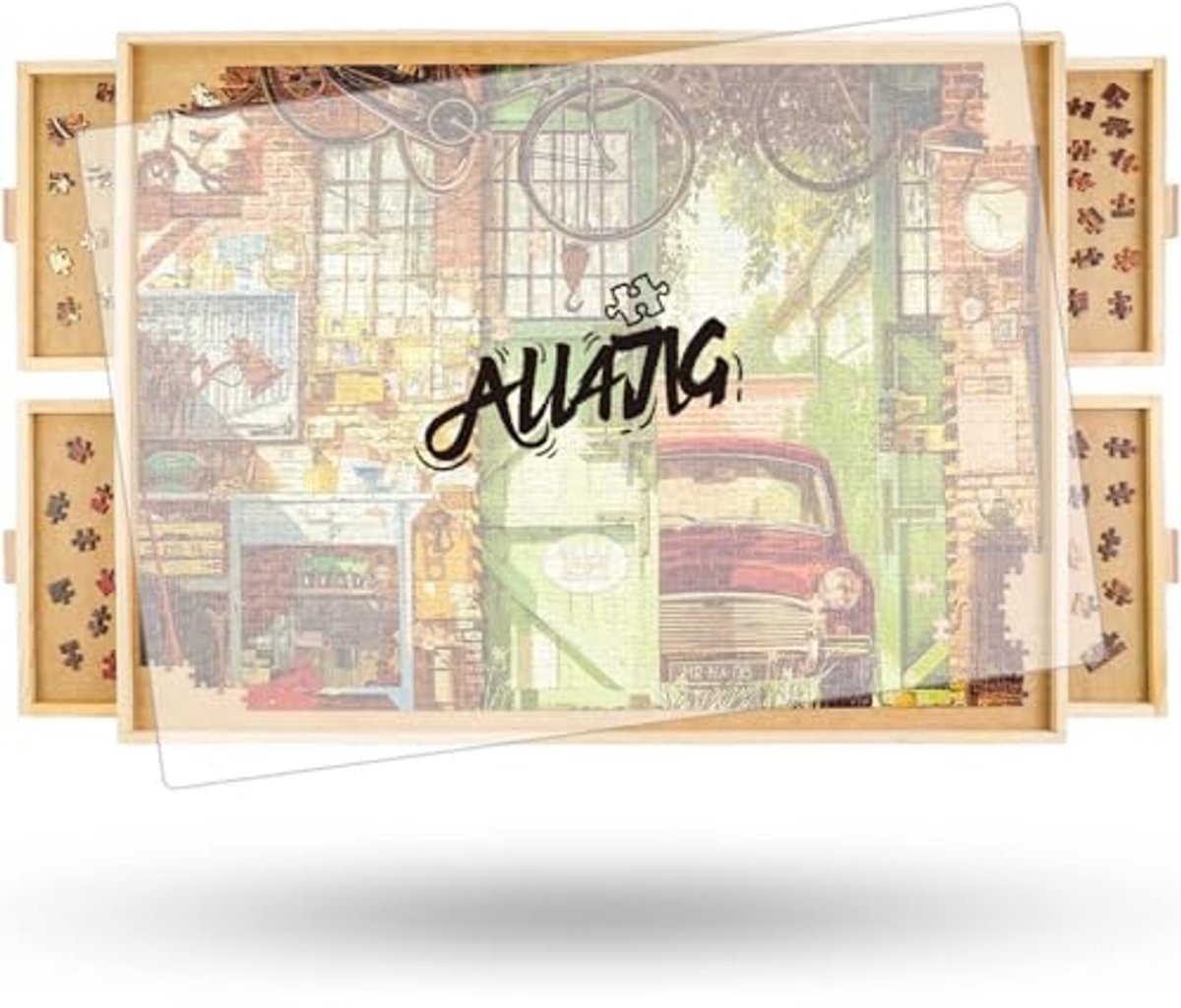 ALL4JIG 2000 stukjes, roterend puzzelbord met laden en hoes, 75,5 x 105 cm, draagbare Jigsaw-puzzeltafel voor volwassenen, draagbaar, Lazy Susan draaiende puzzelborden, verjaardagscadeau voor moeder