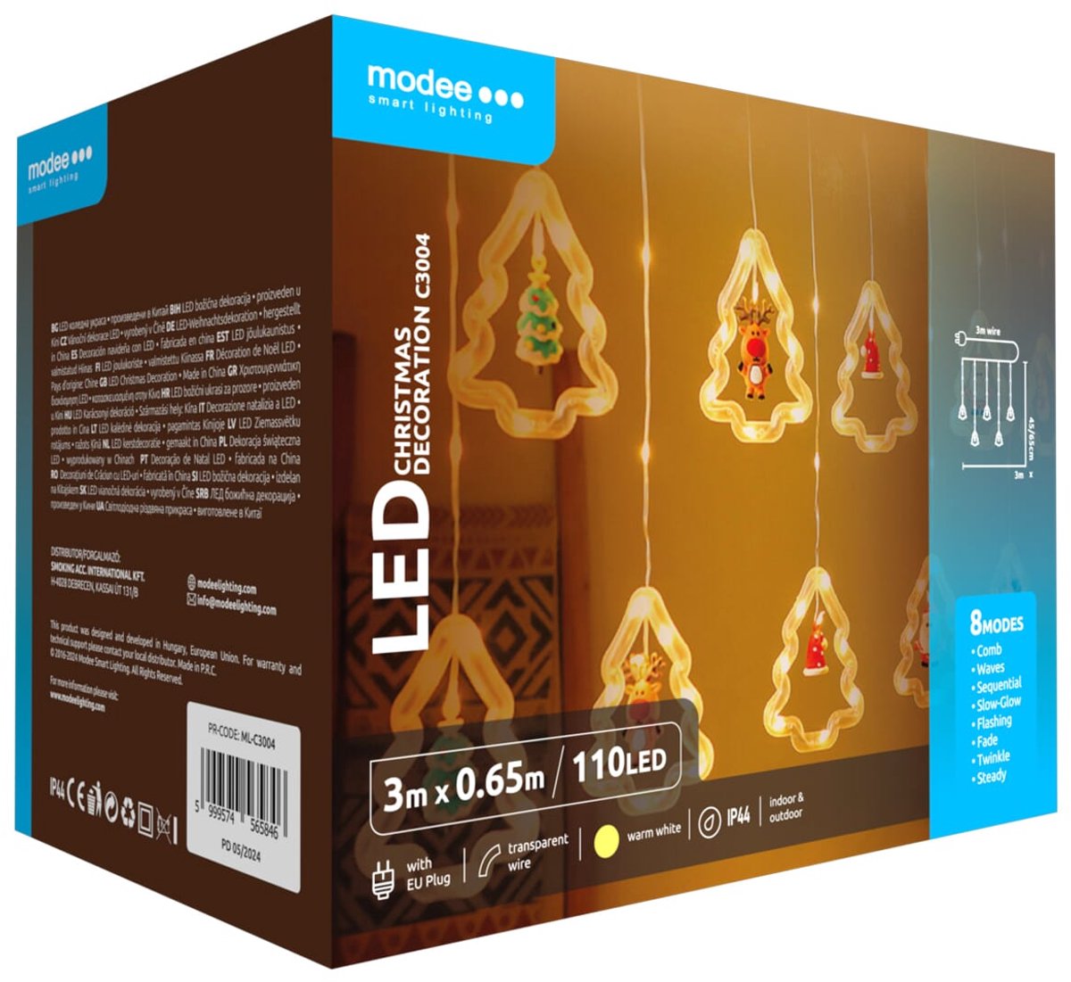 Modee Lichtsnoer Kerstdecoratie Kerstbomen 3 Meter - Kerstverlichting voor Buiten en Binnen - 110 LED Lampjes - 8 Lichtstanden - IP44 - 2700K - Warm Wit Licht - Per stuk
