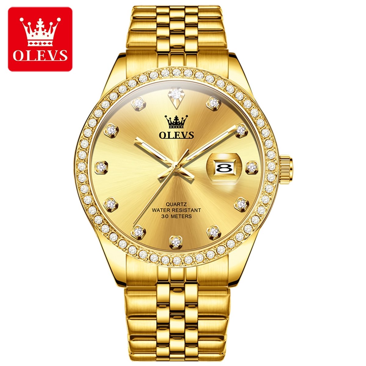 HO-3629.g : Olevs goudkl edelstaal quartz horloge, diamantzirkonia