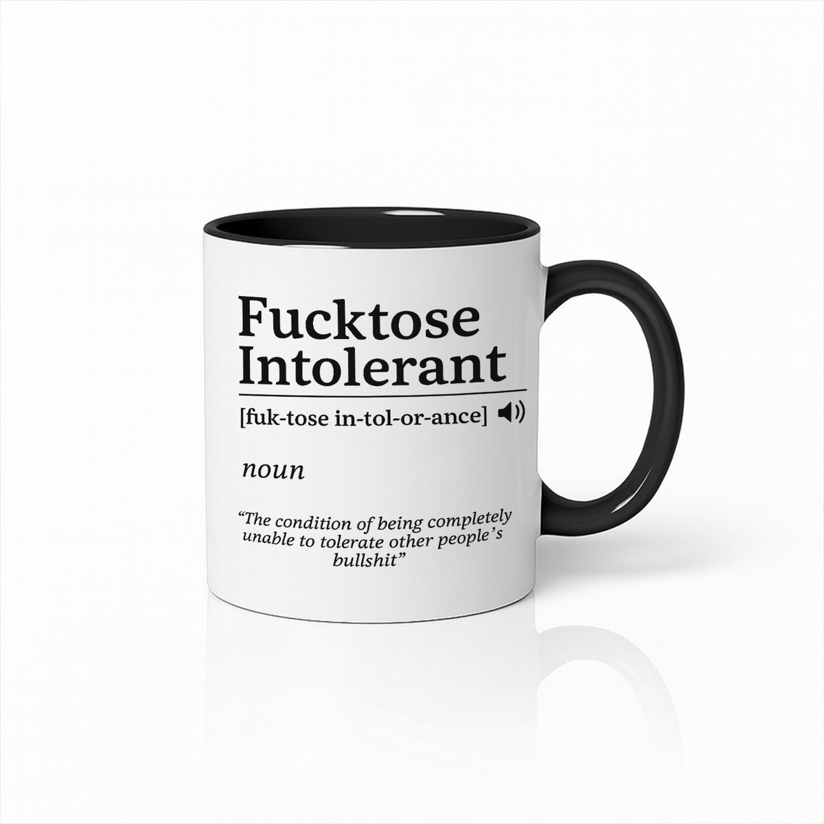 Witte & Zwarte Mok 330ml – “Fucktose Intolerant” Grappige Sarcastische Definitie Koffiebeker