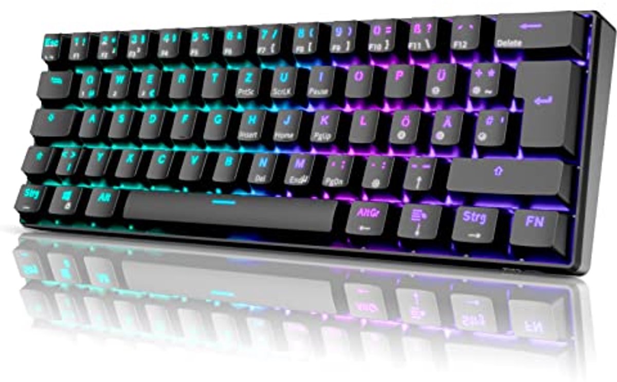 Image of 60% Mechanisch Toetsenbord - Draadloos/Bluetooth/Bekabeld Gaming Keyboard met RGB Verlichting en Hot Swap Brown Switch - QWERTZ Indeling