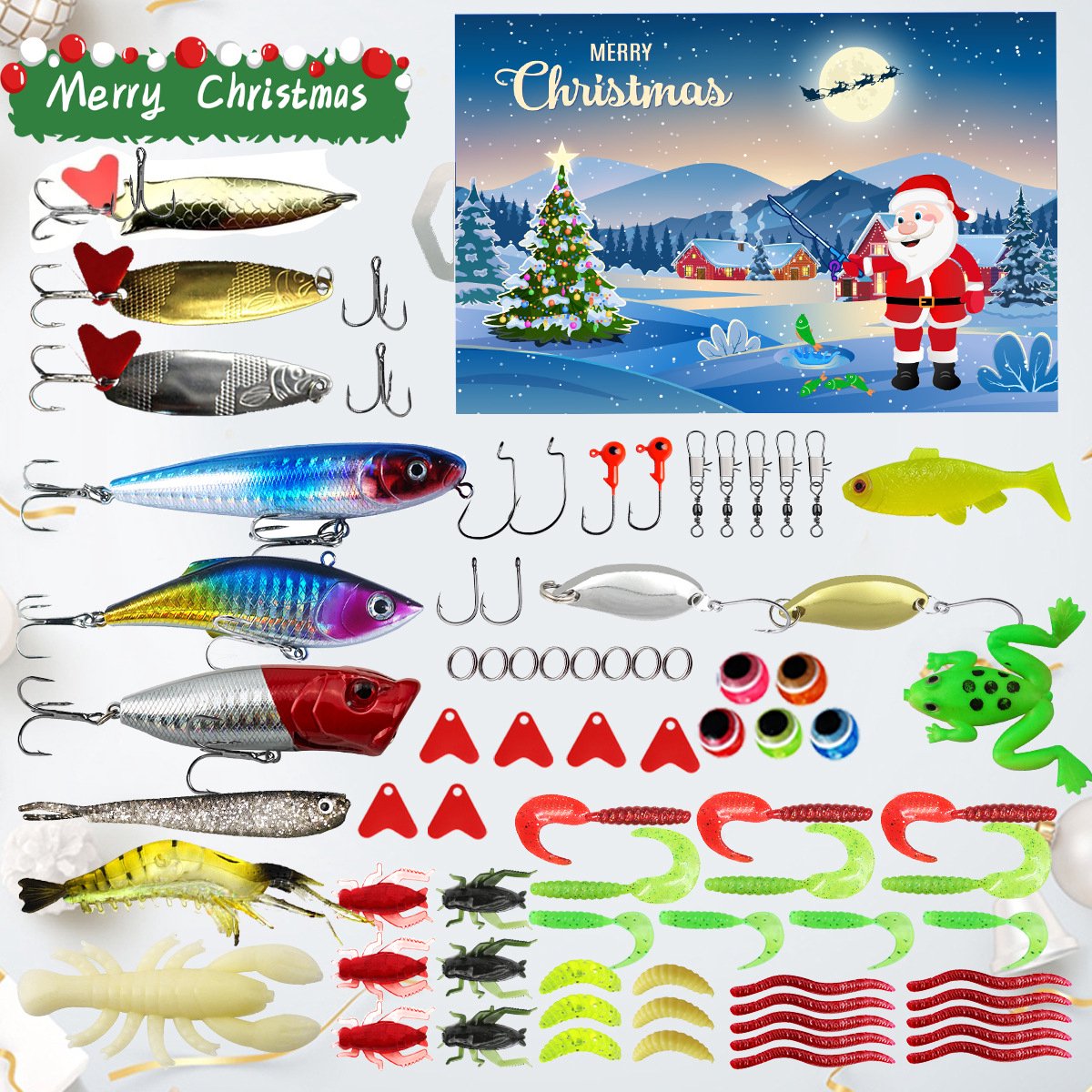 Creatieve Kerst Adventskalender Gemengde Aas Minnow Klimmende Pailletten Zachte en Harde Aas Vishaak Grensoverschrijdende Lokset - Serie 20