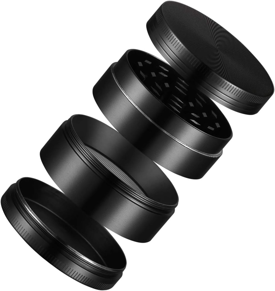 Grinder Crusher 4-delige set molen zinklegering met pollen schraper voor specerijen, kruiden, specerijen, kruiden (mini 5 x 3,5 cm, zwart)