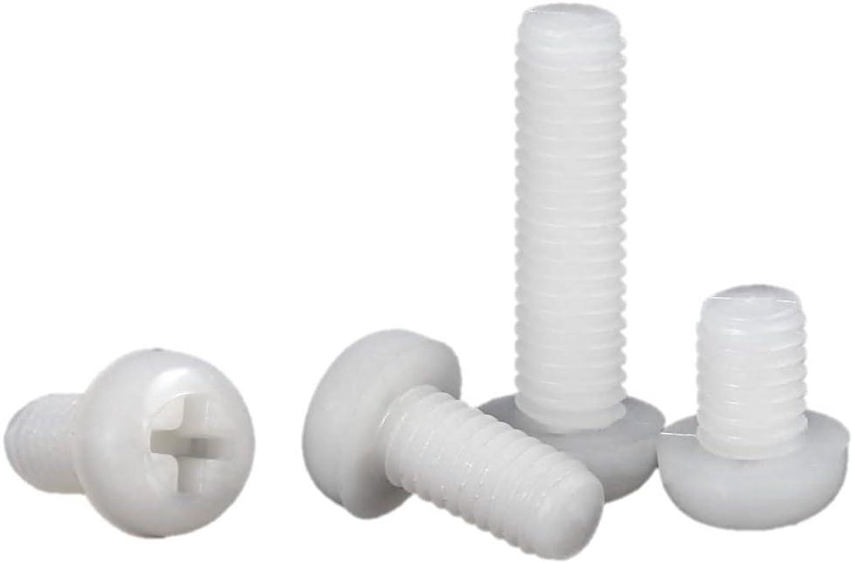 Provento - Nylon Kruis Kop Machine Schroeven M5x20 mm Wit Plastic Bouten 50 stuks