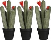 3x Groene Cereus/zuilcactus kunstplant 39 cm in zwarte plastic pot - Kunstplanten/nepplanten