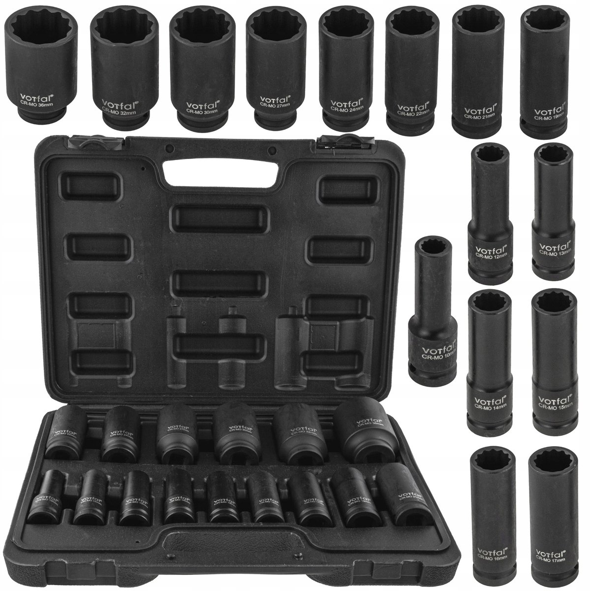 Krachtdoppenset 10-36mm 1/2" 12-kant Cr-Mo 15 Delig