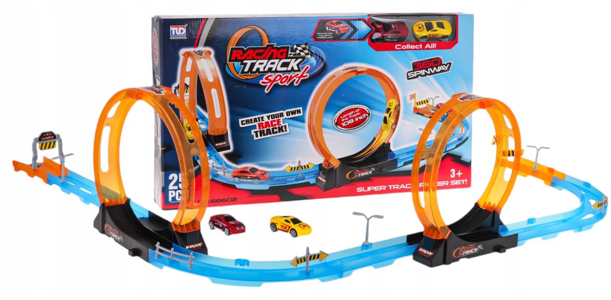 Racebaan 25-delig met 2 Loopings & 2 Pull-Back Auto's
