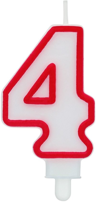 Bougie Witte Chiffre 4, Bord Rouge 7 cm pour Gâteau d'Anniversaire