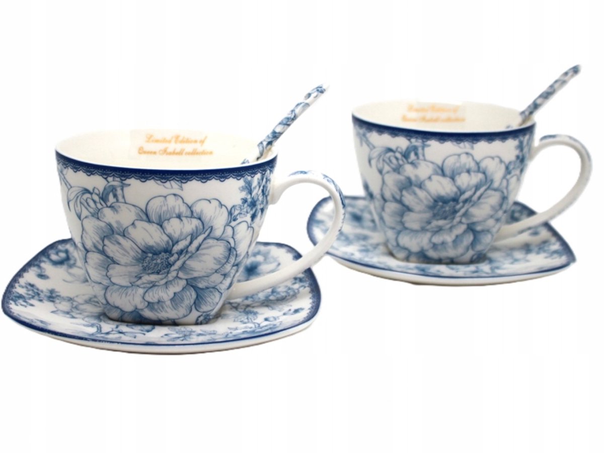 Set van 2 Mokken Blauwe Rozen - Elegant Porselein, Ideaal Cadeau