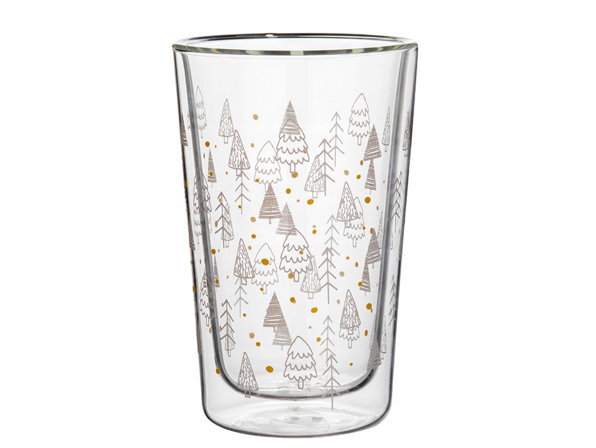 Thermosglas voor koffie & thee, 400 ml, dubbelwandig, kerstboommotief
