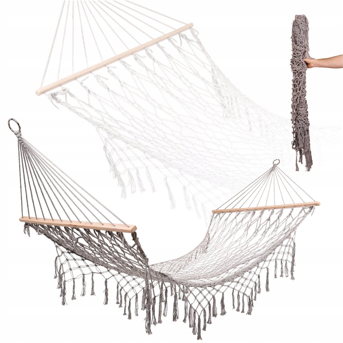 Grote Boho Hamak 200cm Grijs met Fringe - Comfortabel en Stijlvol