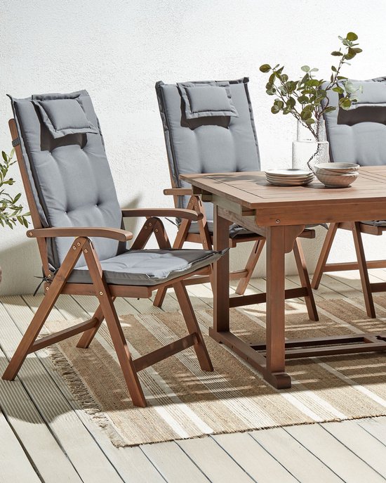 AMANTEA - Lot de 6 chaises de jardin - Marron foncé/ Grijs - Bois d'acacia