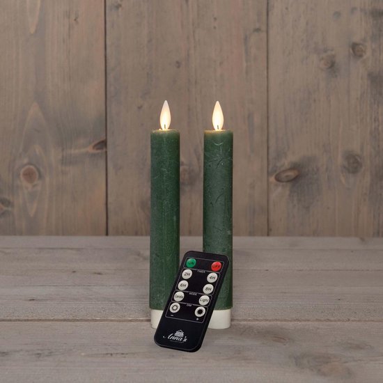 Bougies de dîner LED Anna's Collection - 2x pcs - vert jade - 18 cm - avec télécommande