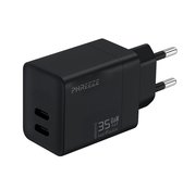Usb C adapter 2 poorten - 35w - Slimme verdeling - Usb C lader - Snellader - Gan charger - Zwart - Phreeze