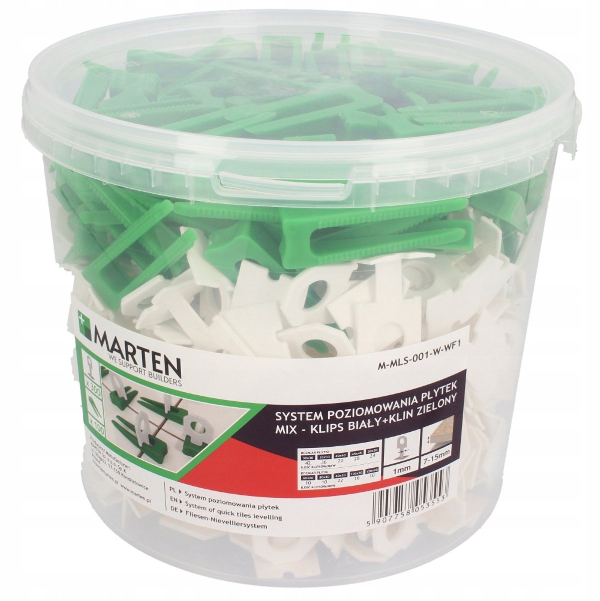 Marten Tegel nivelleringssysteem 1mm Wit: 300 clips + 100 wiggen