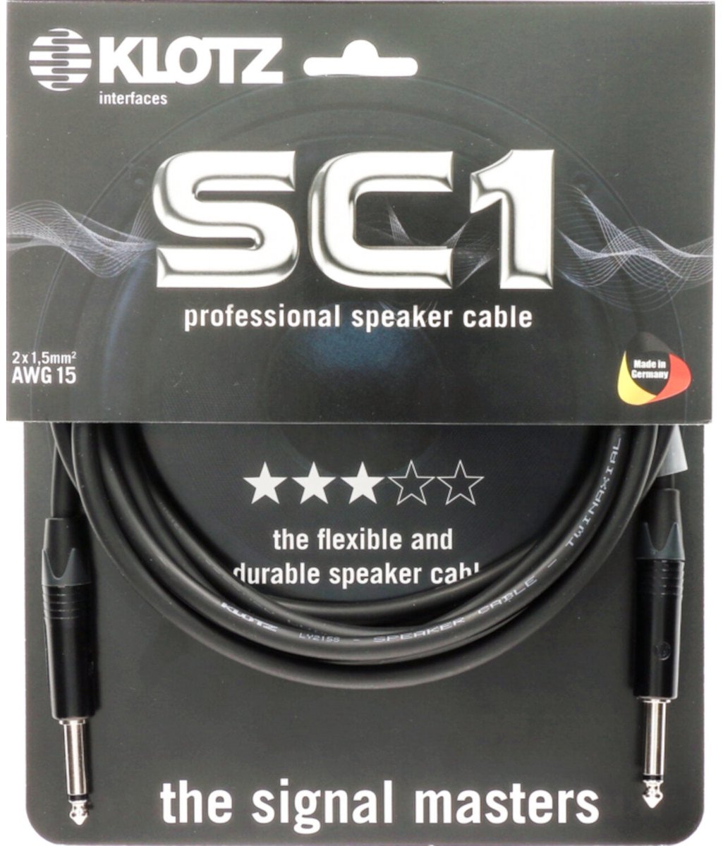 Klotz SC1-PP05SW Speakerkabel 2x jack 5 meter