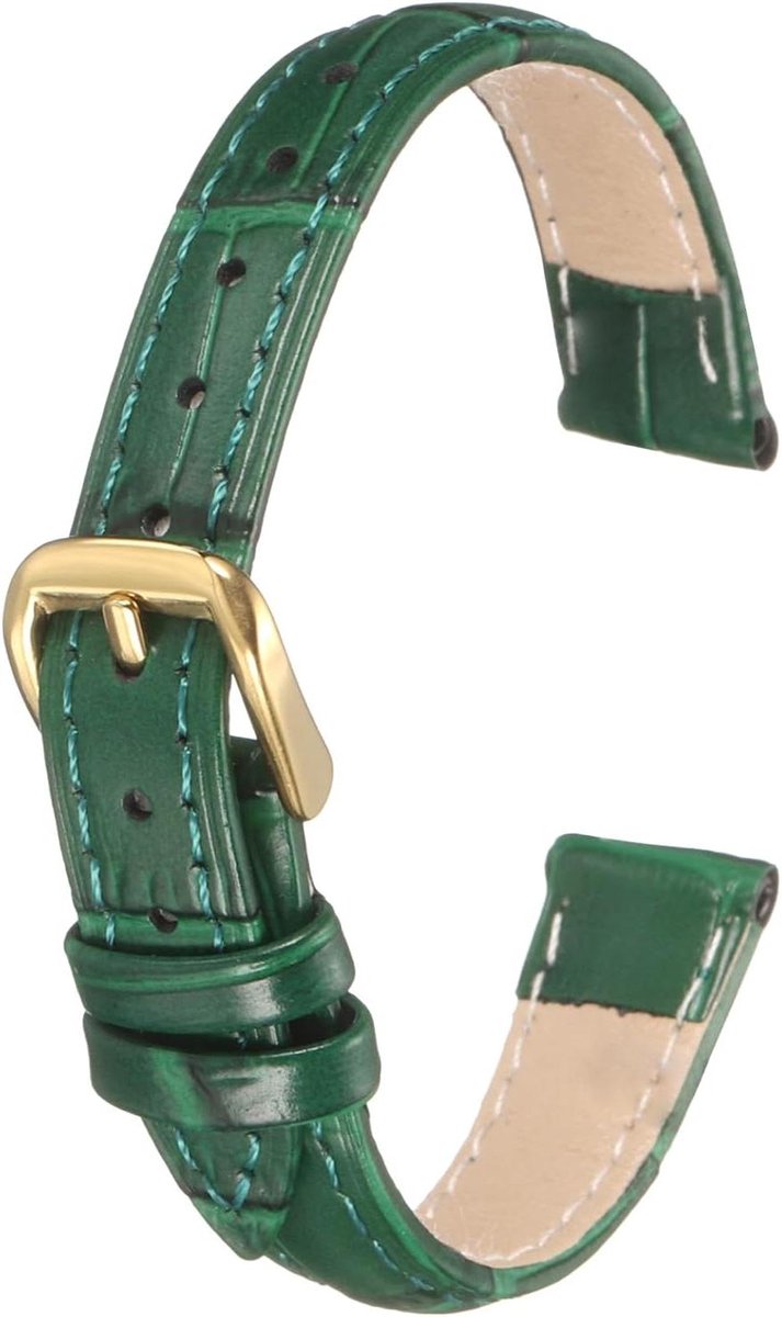 Leren horlogeband 12 mm reliëf patroon rundleer horlogeband - vervanging met veerpennen - groen goud - mannen en vrouwen - Geen Edelsteen - stijlvol en duurzaam.