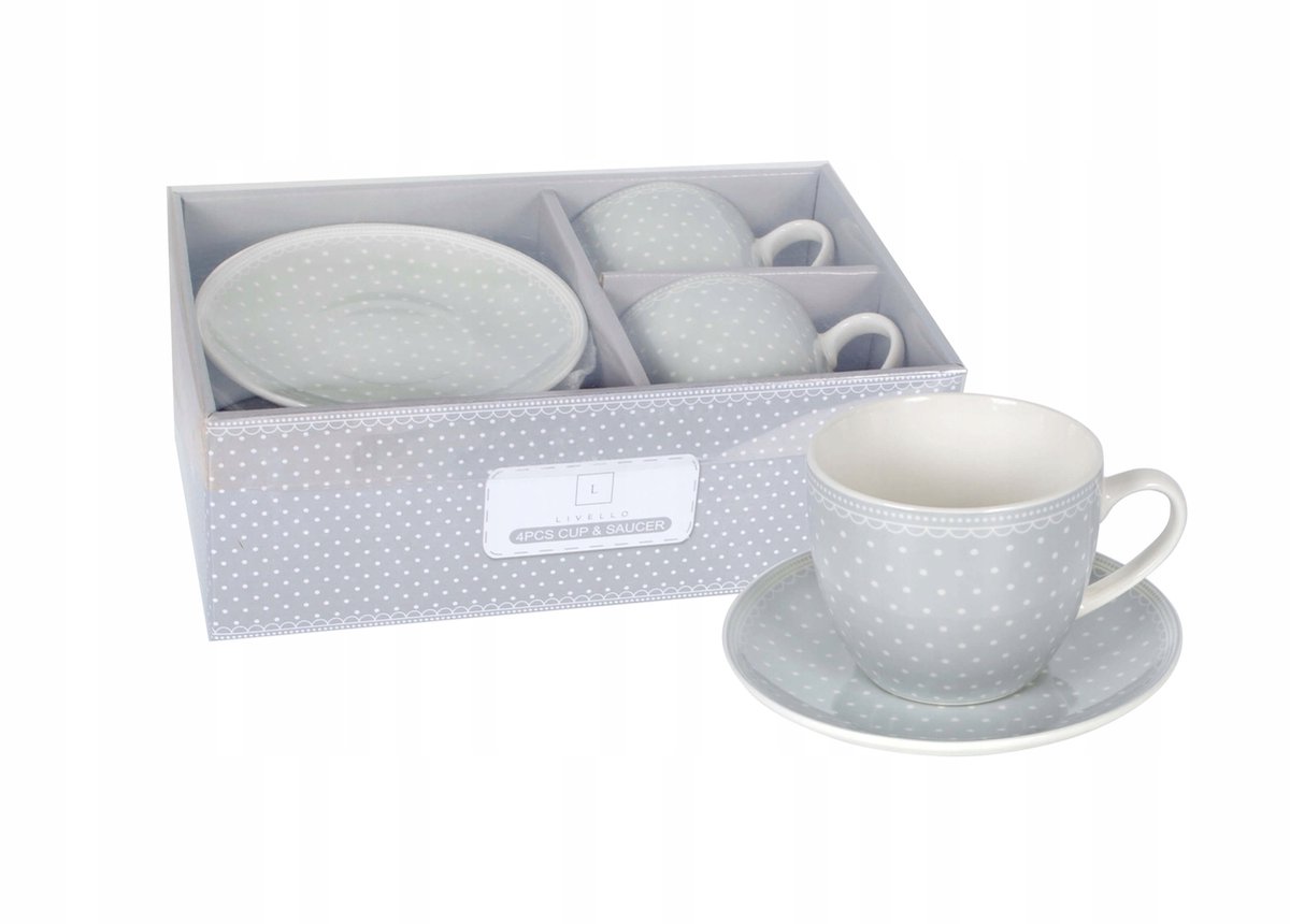 Grijze Mokken met Schotels, 250 ml, Set van 2, Cadeau