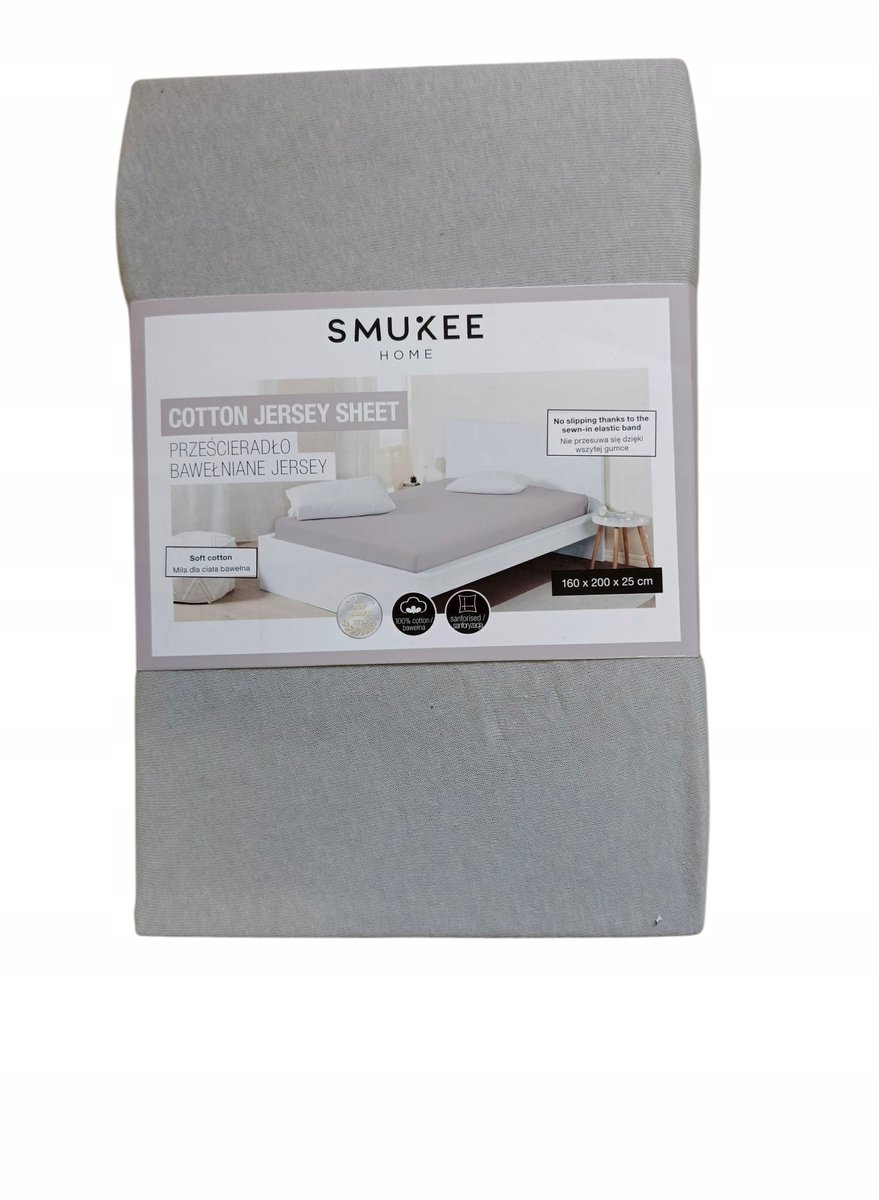Smukee Jersey Hoeslaken Katoen 160x200cm met Elastiek Grijs
