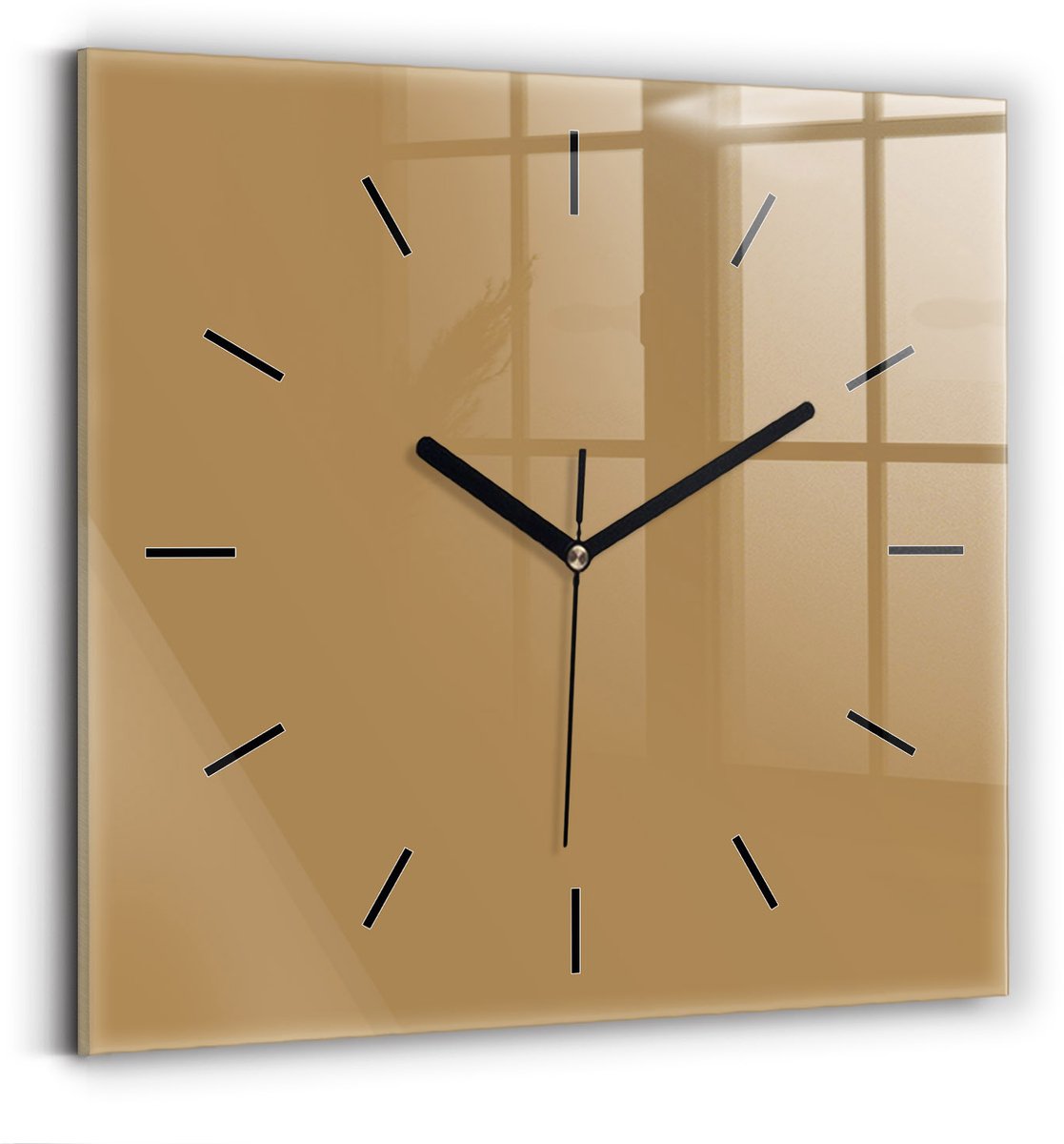 Wallfluent Wandklok - Beige Vierkante Glazen Wandklok - 30 cm x 30 cm - Beige Wandklok - Zwarte Handen - Wandklok Zonder Cijfers - Wandklok voor in de Keuken - Vierkante Glas Klok - Scandinavisch Wandklok - Vierkante Glazen Klok