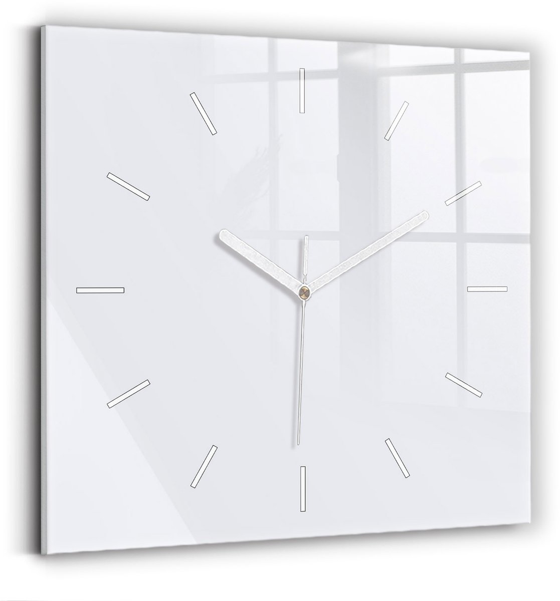 Wallfluent Wandklok - Wit Vierkante Glazen Wandklok - 30 cm x 30 cm - Wit Wandklok - Witte Handen - Wandklok Zonder Cijfers - Kinder Wandklok Glas - Vierkante Glas Klok - Scandinavisch Wandklok - Vierkante Glazen Klok