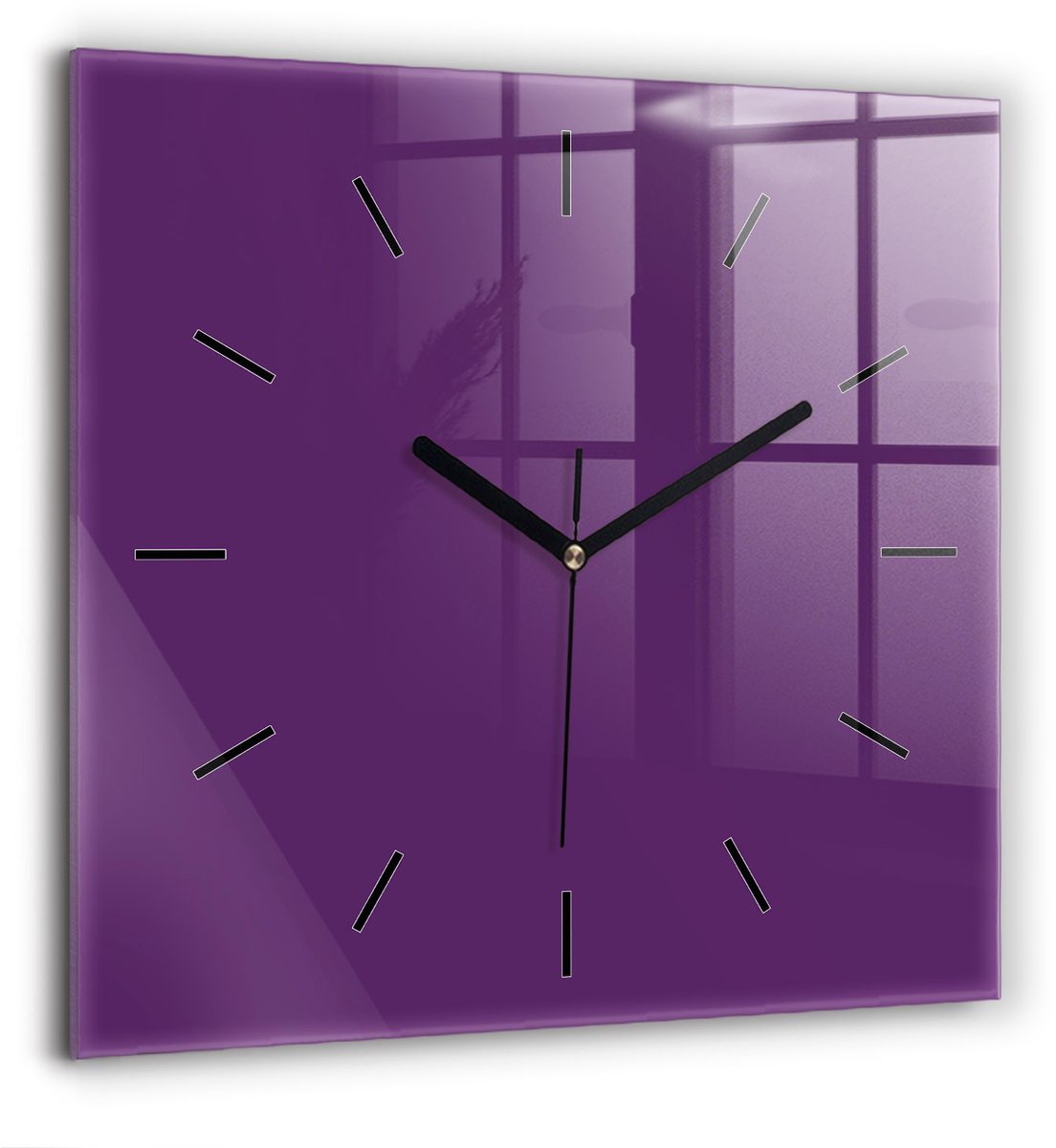 Wallfluent Wandklok - Paars Vierkante Glazen Klok - 60 cm x 60 cm - Paars Wandklok - Zwarte Handen - Wandklok Zonder Cijfers - Kinder Wandklok Glas - Vierkante Glazen Wandklok - Industrieel Wandklok - Vierkante Glas Klok