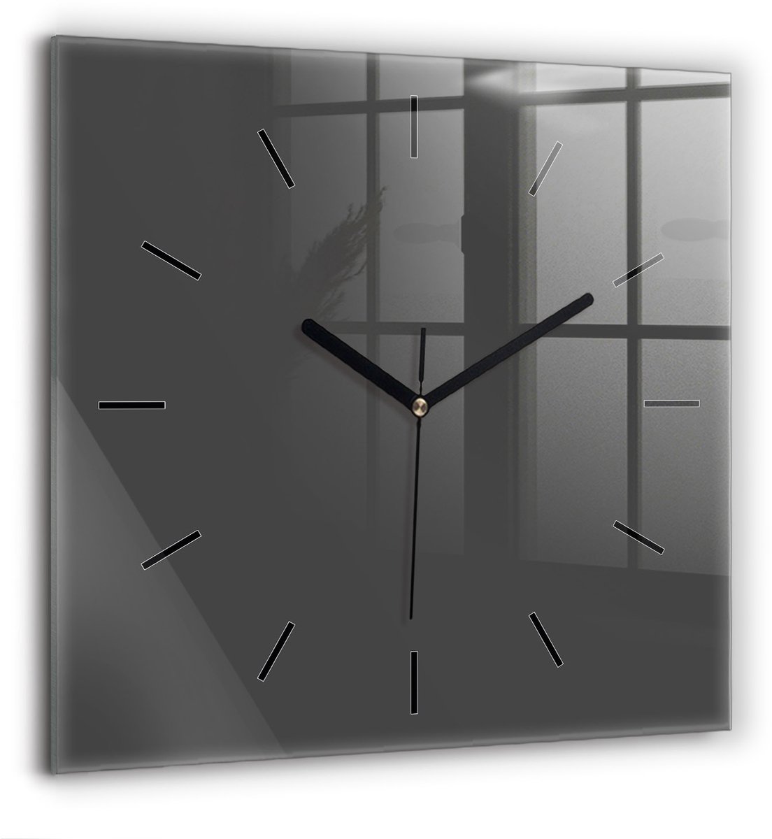 Wallfluent Wandklok - Grijs Vierkante Glas Klok - 60 cm x 60 cm - Grijs Wandklok - Zwarte Handen - Wandklok Zonder Cijfers - Stille Wandklok Slaapkamer - Vierkante Glazen Klok - Minimalistisch Wandklok - Vierkante Glazen Wandklok