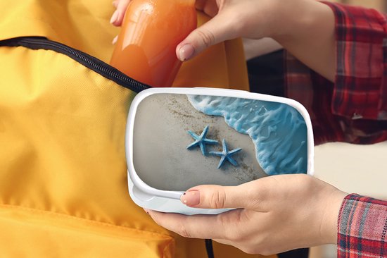 Lunch Box Wit - Lunch Box Étoile de Mer - Sable - Mer - Blauw - Lunch Box 18x12x6 cm - Lunch Box Pain - Boîtes à pain pour Enfants et Adultes