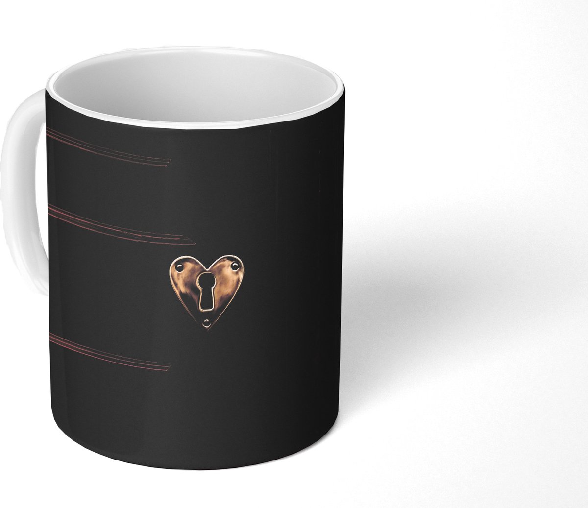 Mok - Koffiemok - Bordeaux - Sleutelplaat - Hout - Deur - Mokken - 350 ML - Beker - Koffiemokken - Theemok