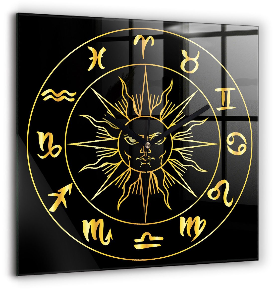 Wallfluent Wandklok - Sterrenbeelden Decoratieve Wandklok - 60 cm x 60 cm - Zwart Wandklok - Zwarte Handen - Wandklok zonder cijfers - Wandklok Glas Woonkamer - Decoratieve Wandklok - Design Wandklok - Klok met Print
