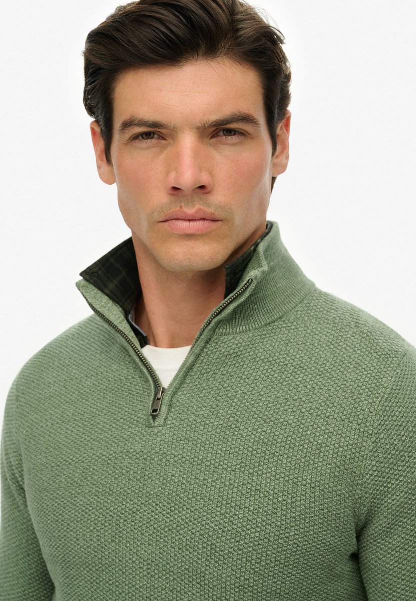 Superdry Katoenen trui met halve rits en textuur Heren Sweaters Groen