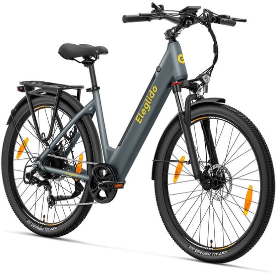 Eleglide T1 Step-Thru elektrische trekkingfiets 27,5 Inch CST-banden 36V 13Ah accu 250W borstelloze motor 25Km/h Shimano 7 versnellingen 100km maximaal bereik IPX4 waterdicht 120kg maximale belasting Dubbele schijfremmen - Grijs