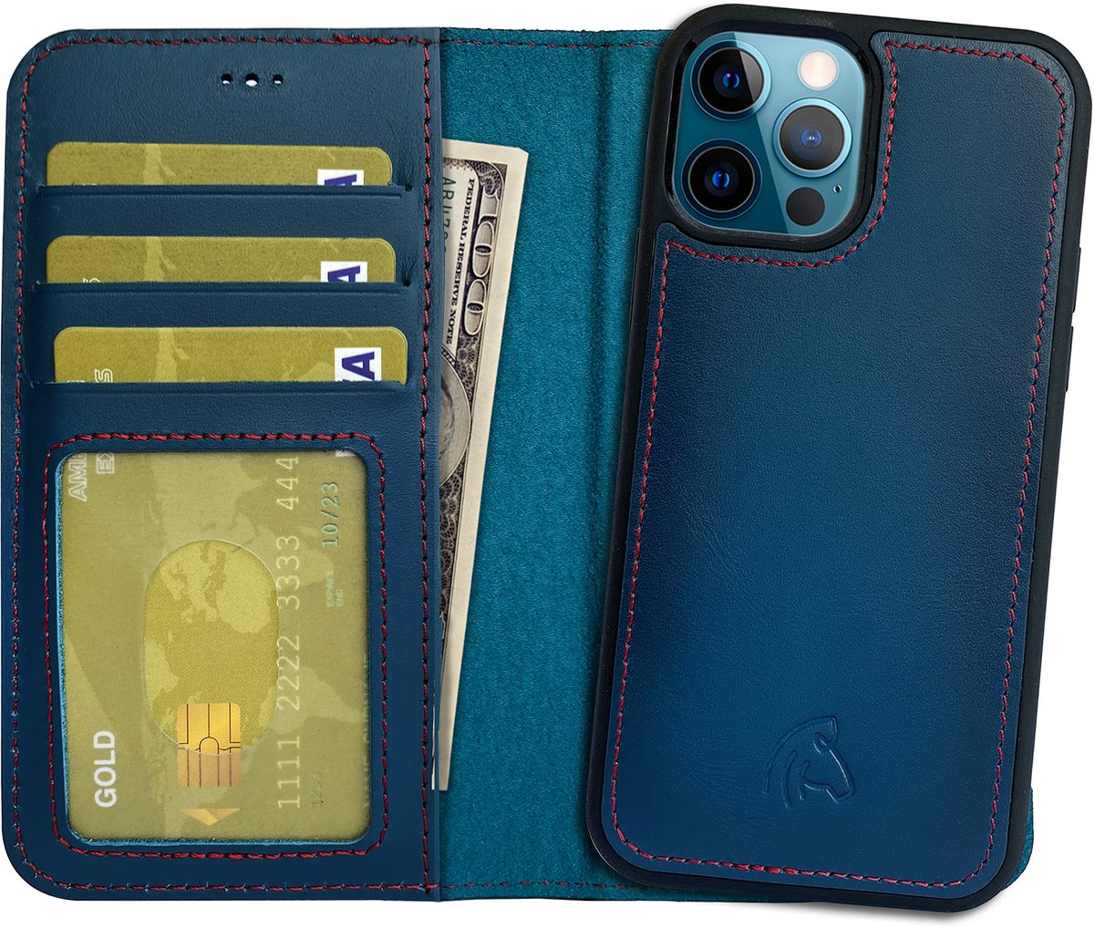 Pulledro geschikt voor iPhone 14 Pro lederen Uitneembare BookCase hoesje - Midnight Blue