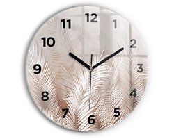 Wallfluent Wandklok - Tropische boho-bladeren Unieke Wandklok - 30 cm x 30 cm - Grijs Wandklok - Zwarte Handen - Wandklok Met Cijfers - Wandklok voor in de Keuken - Ronde Glazen Wandklok - Industrieel Wandklok - Unieke Wandklok