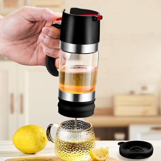 ZoeQide Sirua dispenser van glas, 650 ml, honingdispenser met roestvrijstalen schenktuit en druppelvrij deksel, transparante glazen container voor koffiebar, keuken en saladedressing