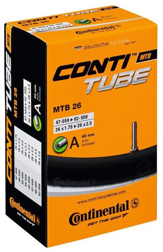 Conti Tube MTB 26 binnenband met Schrader ventiel. Beschikbaar in maten 47-559, 57-559, 62-559.