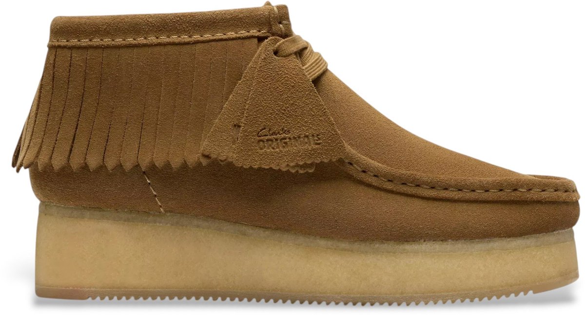 Clarks dames veterboot Wallabee Wedge Fringe suède beige